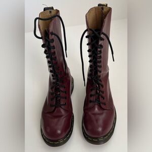 Authentic Dr. Martens 1914 14-Eye Cherry Red Mid—Calf Boots In Smooth Leather.